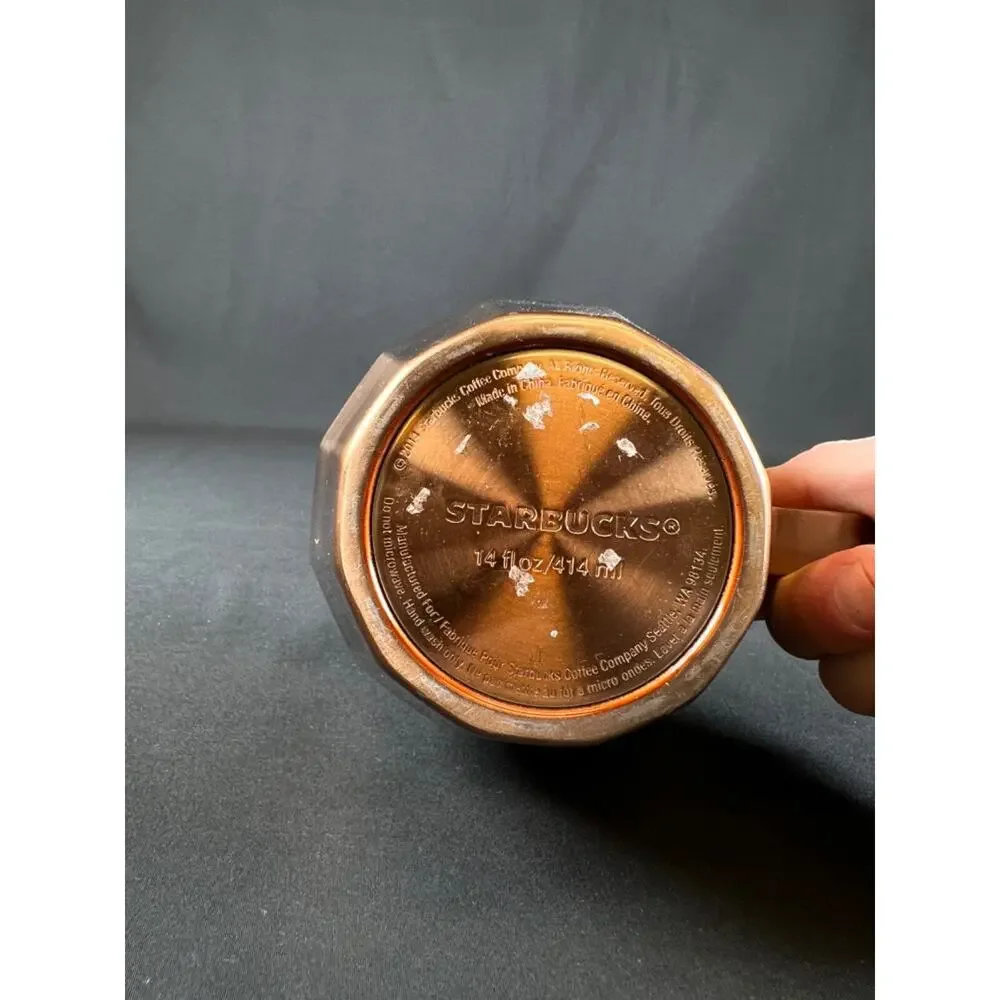 Starbucks Faceted Bronze Copper Tone Metal Coffee Mug cap home decor 2014